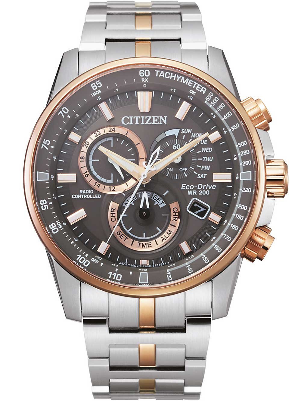 Мужские наручные часы с серебряным браслетом Citizen CB5886-58H Eco-Drive radio-controlled chrono 43mm 20ATM