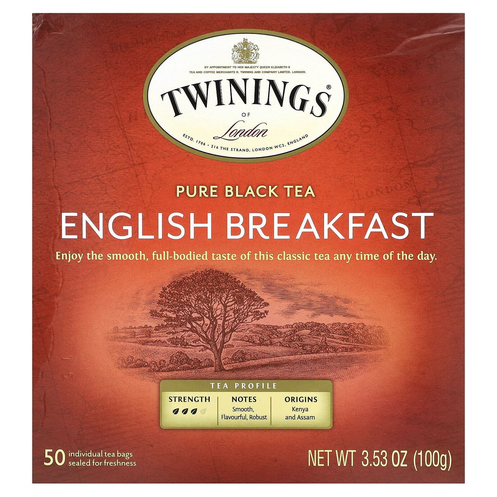 Pure Black Tea English Breakfast, 50 Tea Bags, 3.53 oz (100 g)