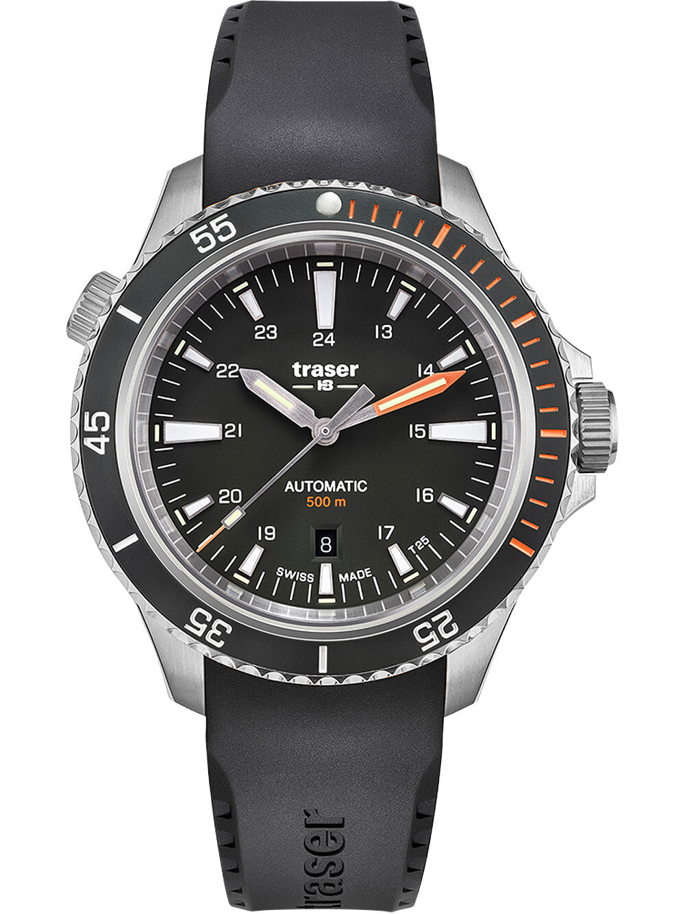 Мужские наручные часы с черным силиконовым ремешком Traser H3 110322 P67 Diver Automatik Black 46mm 50ATM
