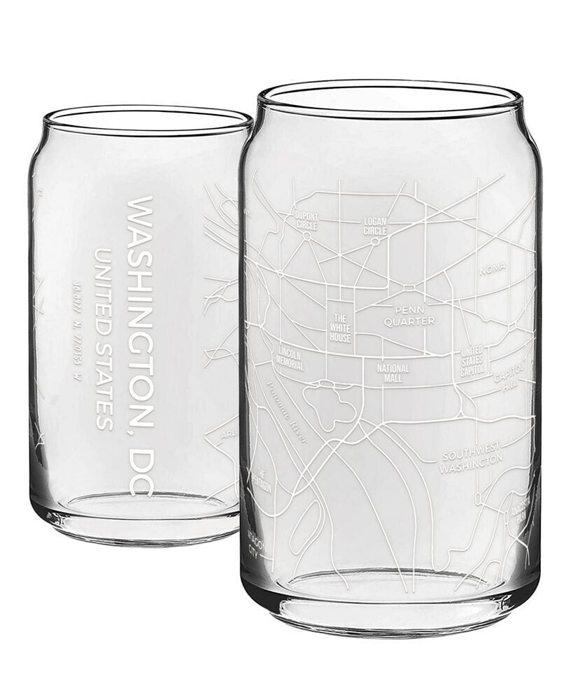 NARBO tHE CAN Washington DC Map 16 oz Everyday Glassware, Set of 2