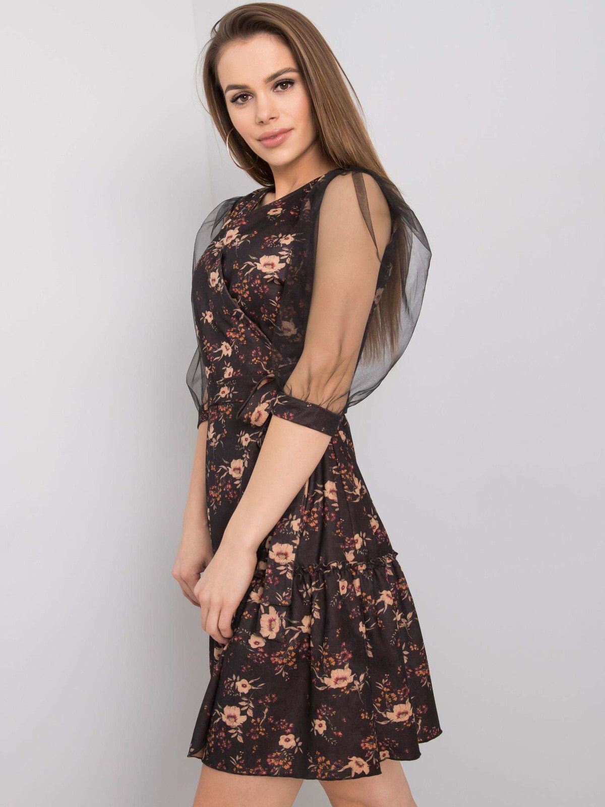 Женское платье с принтом цветы и рукавом фонариком сетка Factory Price