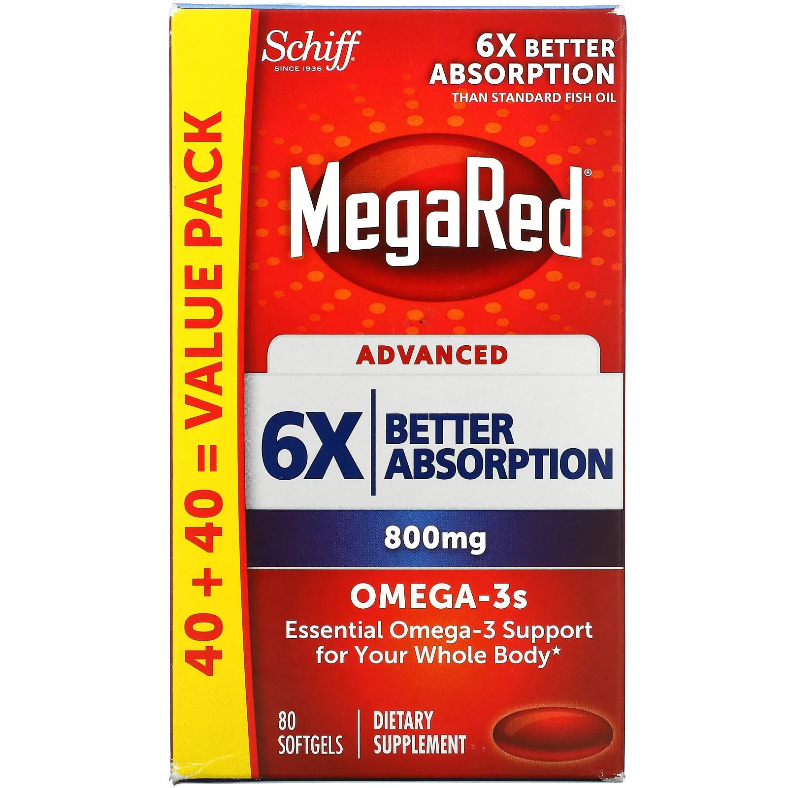 Шифф, MegaRed, улучшенный, 800 мг, 80 мягких таблеток