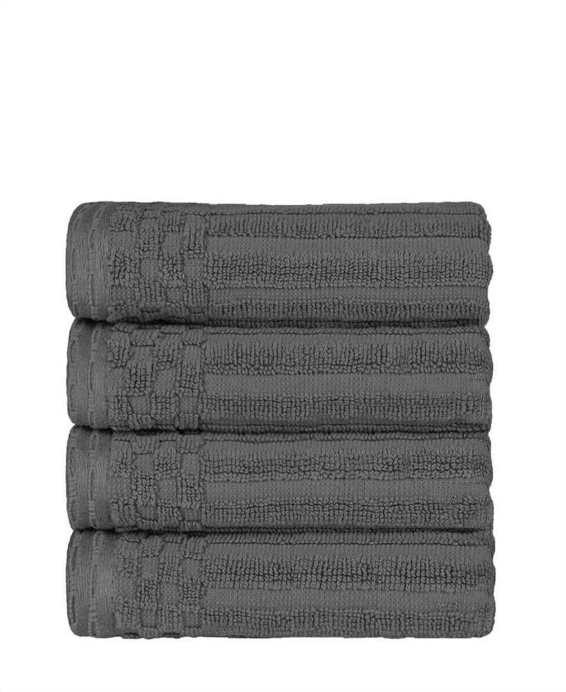 Superior soho Checkered Border Cotton 4 Piece Cotton Hand Towel Set, 28