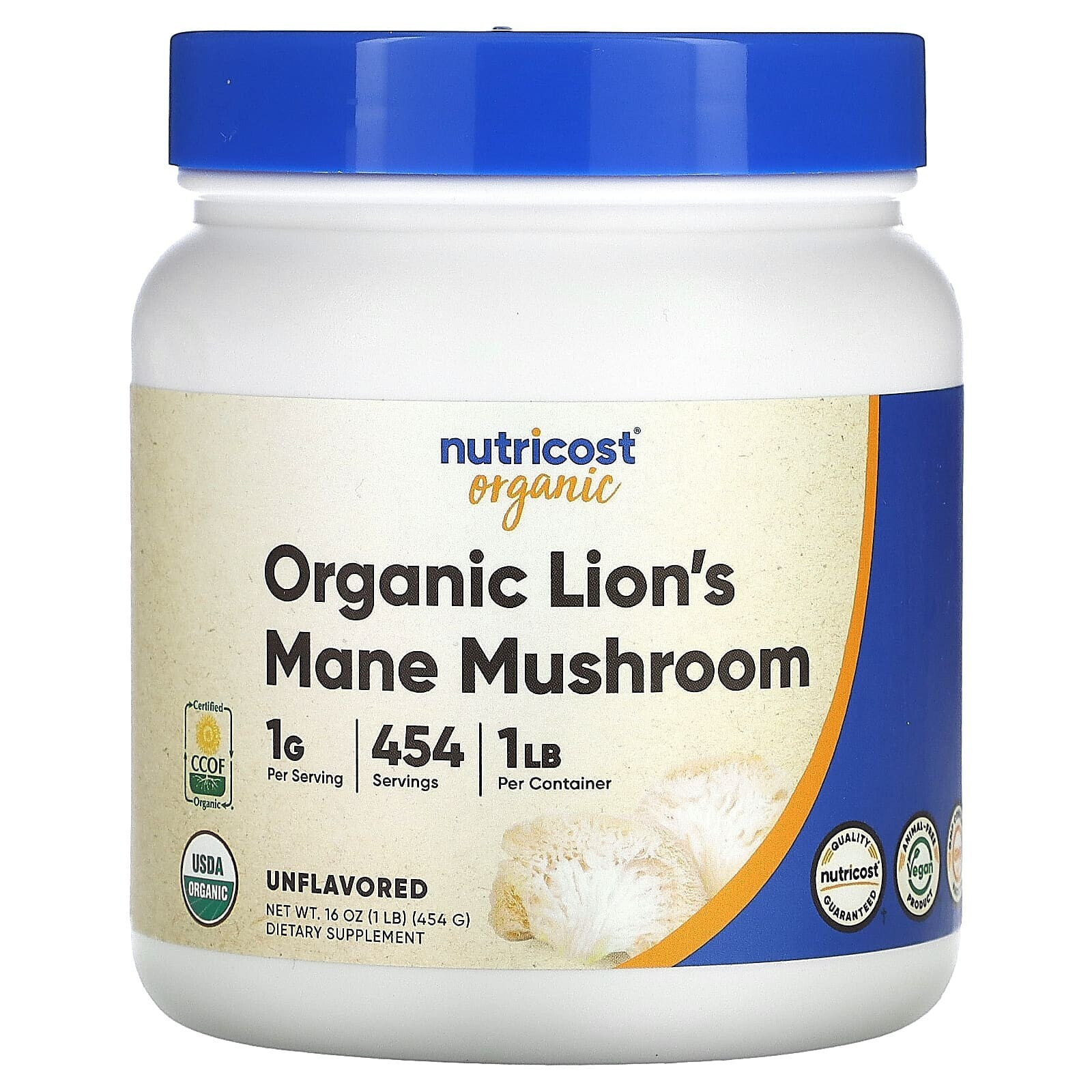 Nutricost, Органический, 100% органический гриб львиная грива, без добавок, 1 г, 113 г (4 унции)