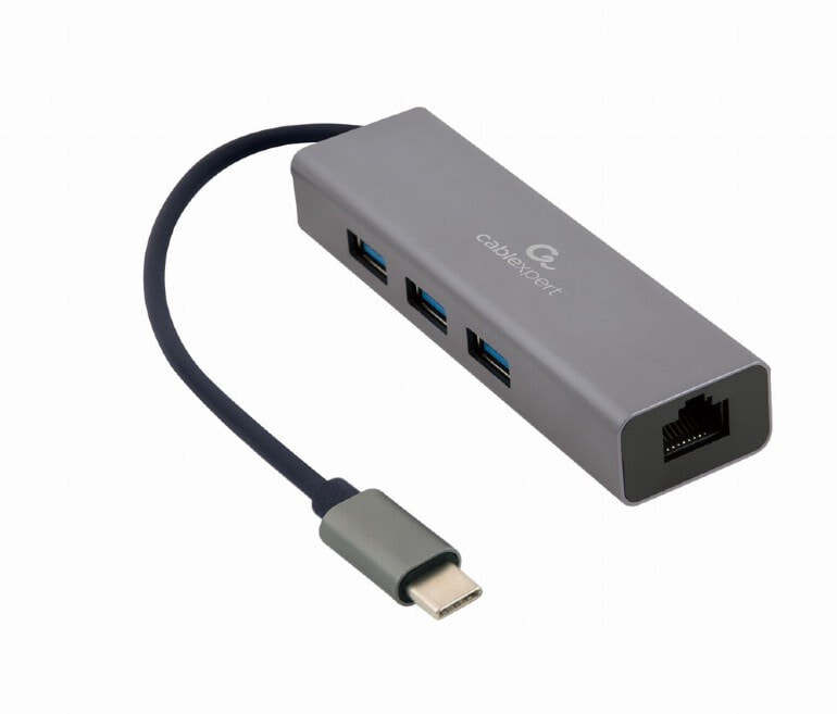 Компьютерный разъем или переходник Gembird A-CMU3-LAN-01, USB 3.2 Gen 1 (3.1 Gen 1) Type-C, USB 3.2 Gen 1 (3.1 Gen 1) Type-A, 5000 Mbit/s, Grey, Metal, 0.17 m