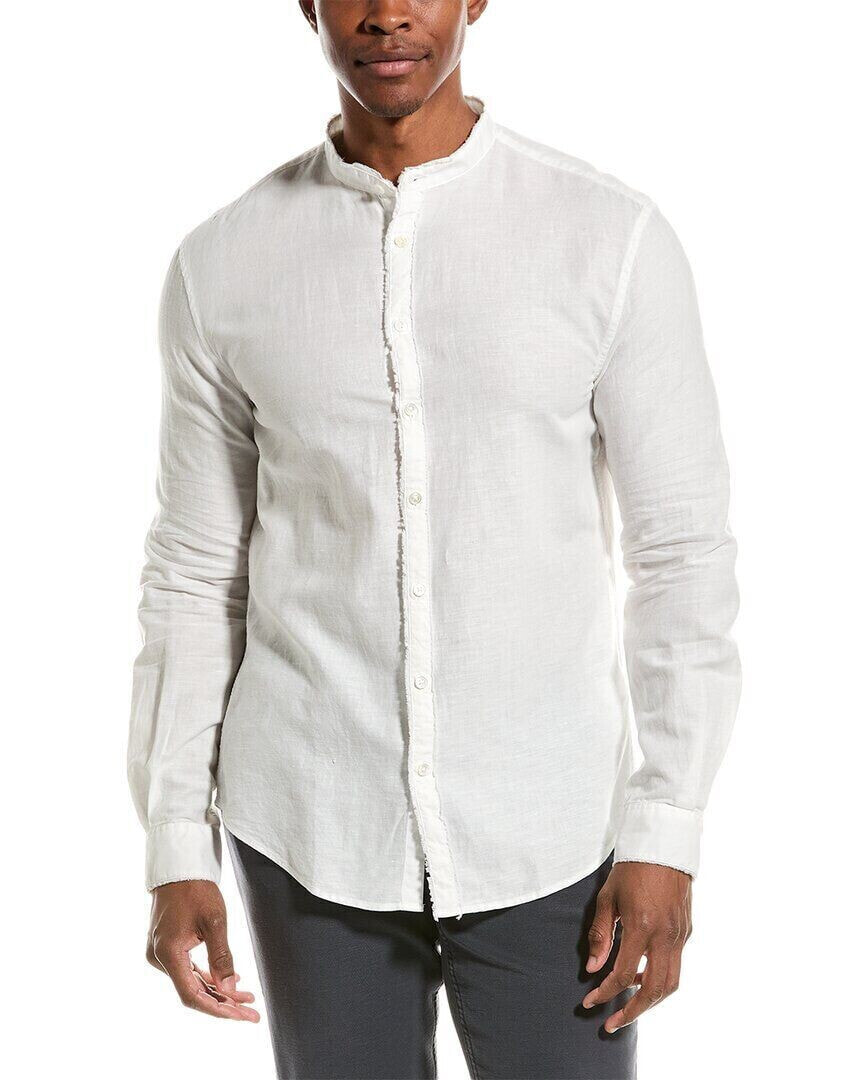 John Varvatos Slim Fit Band Collar Linen-Blend Shirt Men's