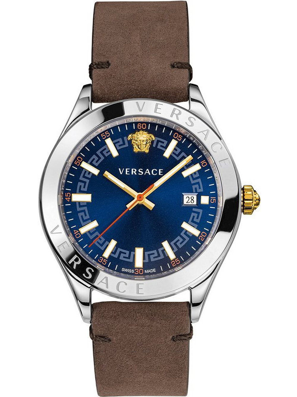 Мужские наручные часы с коричневым кожаным ремешком Versace VEVK00220 Hellenyium mens 42mm 5ATM