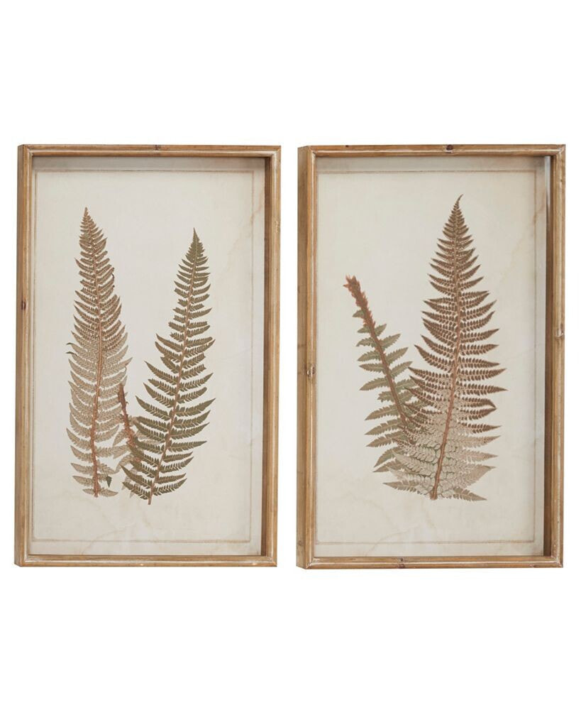 Rosemary Lane wood Fern Leaf Framed Wall Art with White Backing Set of 2, 19