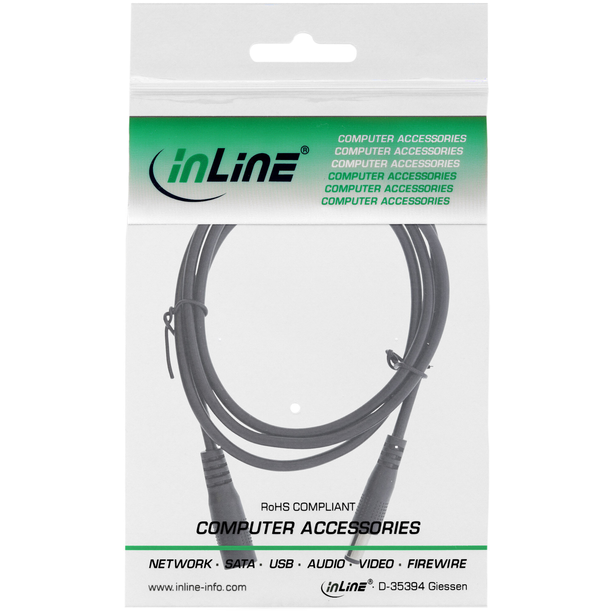 InLine DC extension cable - DC male/female 5.5x2.1mm - AWG 18 - black 2m - 2 m - 5.5 x 2.1 mm - 5.5 x 2.1 mm - 12 V - 11.6 A