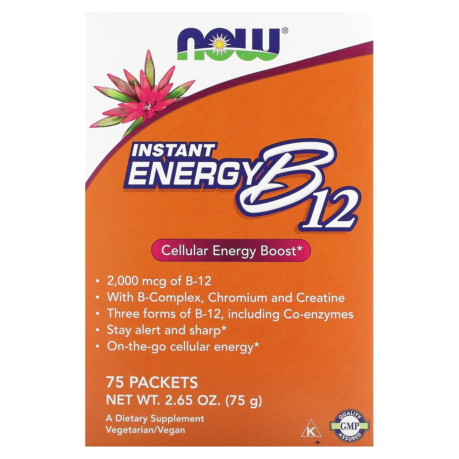 NOW Foods, Instant Energy B12, 2,000 mcg, 75 Packets, 0.035 oz (1 g) Each