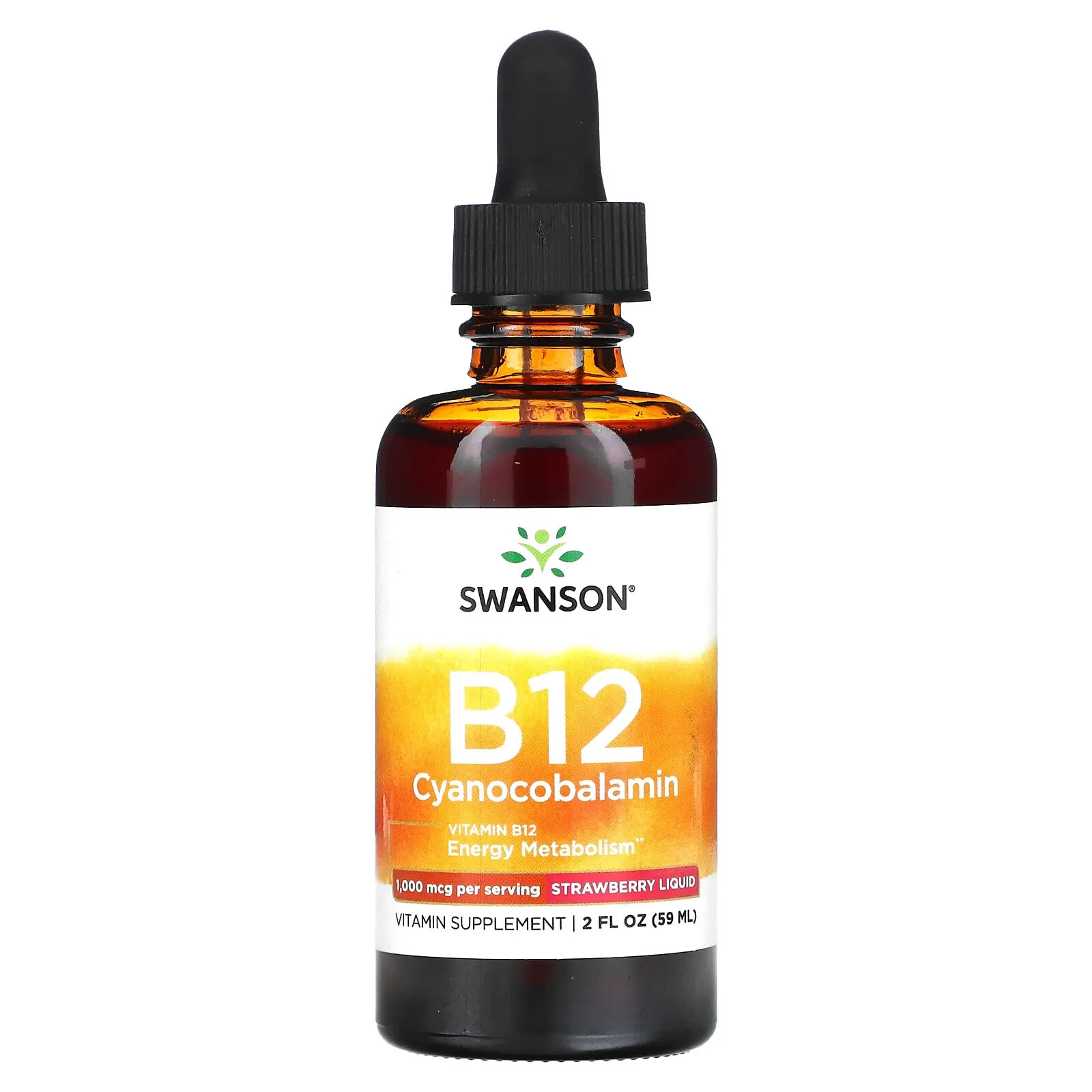 B12 Cyanocobalamin Liquid, Strawberry, 1,000 mcg, 2 fl oz (59 ml)