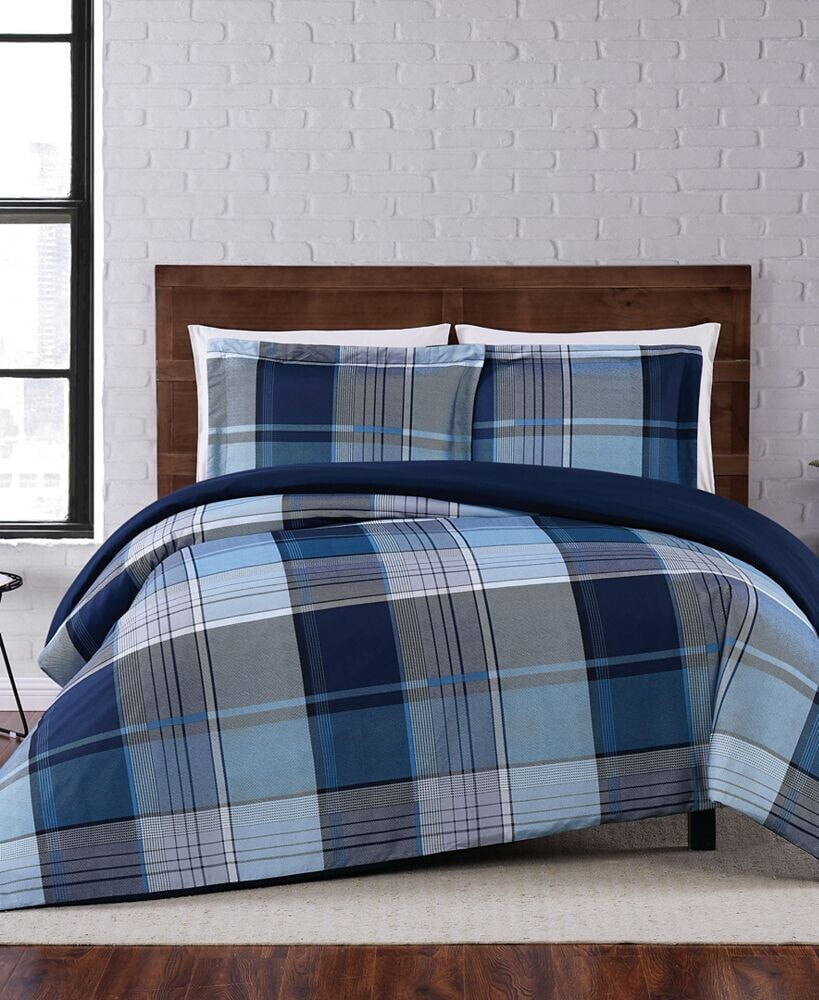 Truly Soft trey Plaid Twin XL Duvet Set