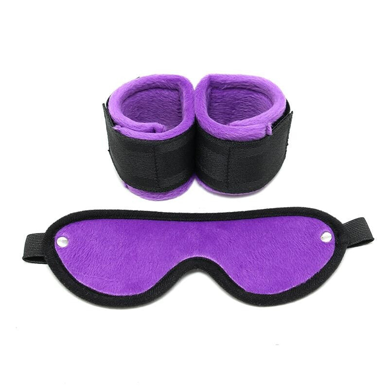 Маска для эротических игр Rimba Bondage Play Handcuffs with Mask Adjustable Purple