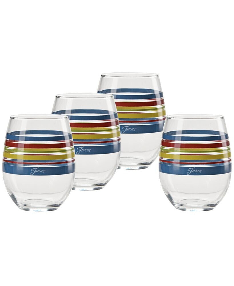 Fiesta bright Stripes 15-Ounce Stem Less Wine Glass, Set of 4