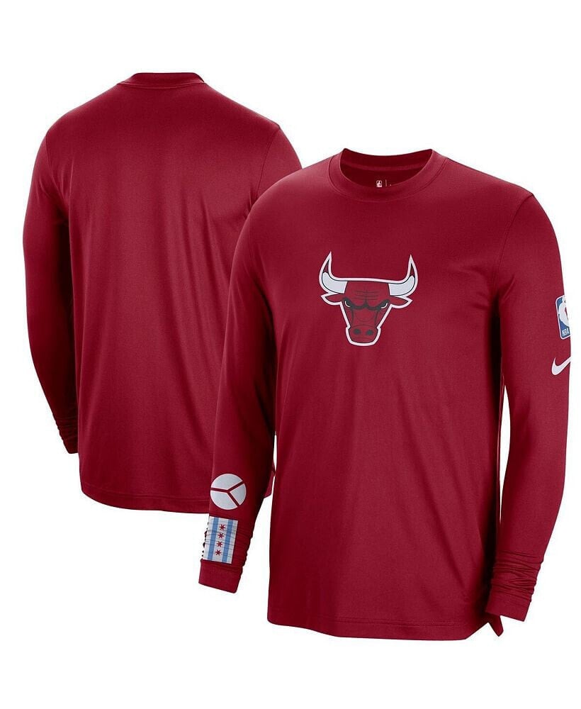 Nike men's Red Chicago Bulls 2022/23 City Edition Pregame Warmup Long Sleeve Shooting Shirt