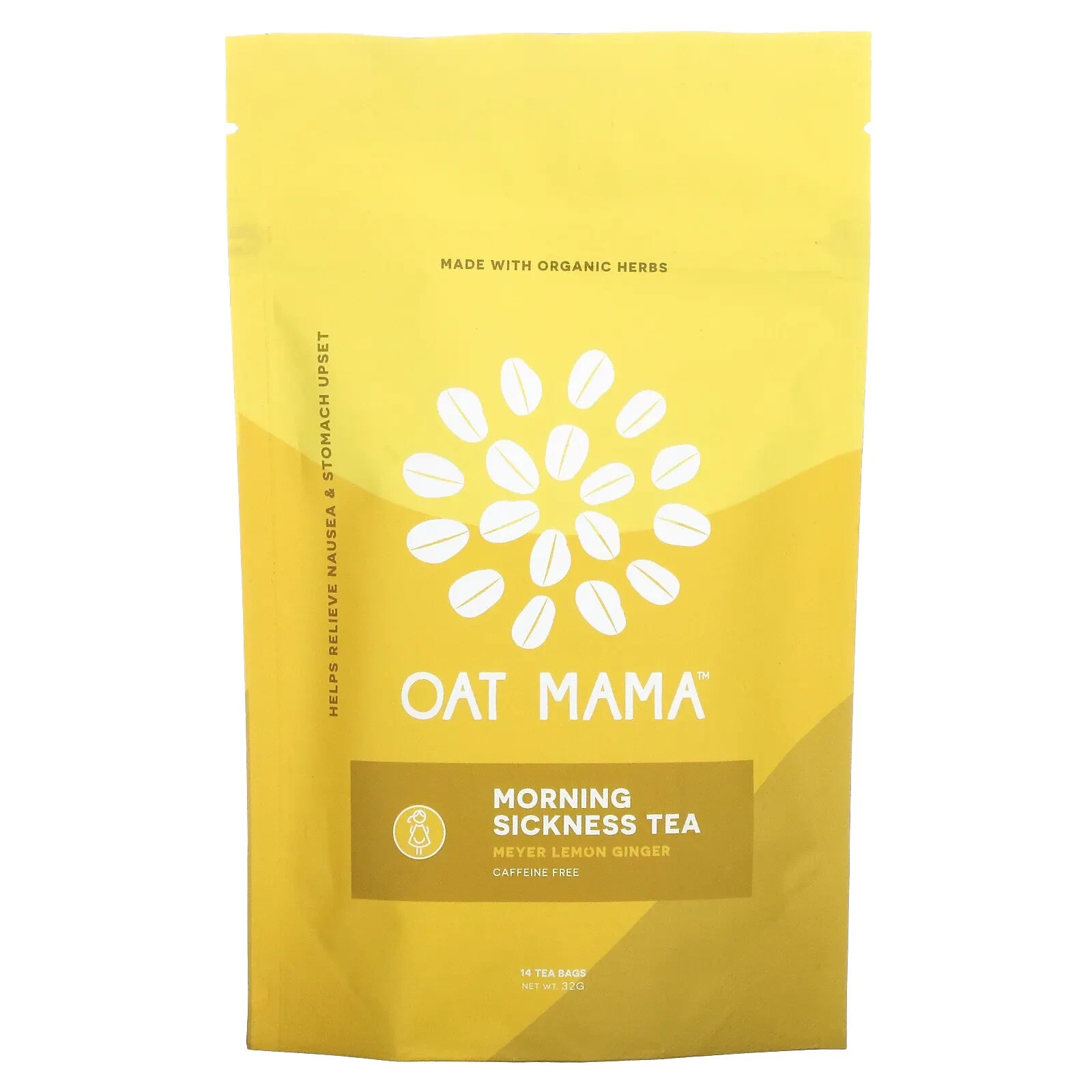 Oat Mama, Morning Sickness Tea, лимонный имбирь Мейера, без кофеина, 14 чайных пакетиков, 32 г