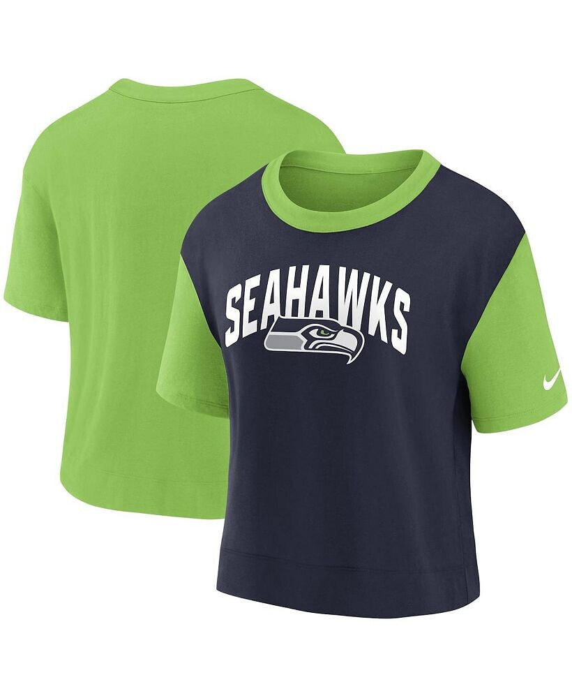 Nike women's Neon Green, College Navy Seattle Seahawks High Hip Fashion T-shirt