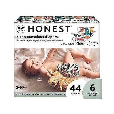 Honest Clean Conscious Disposable Diapers - Big Trucks & Beary Cool - Size 6 -