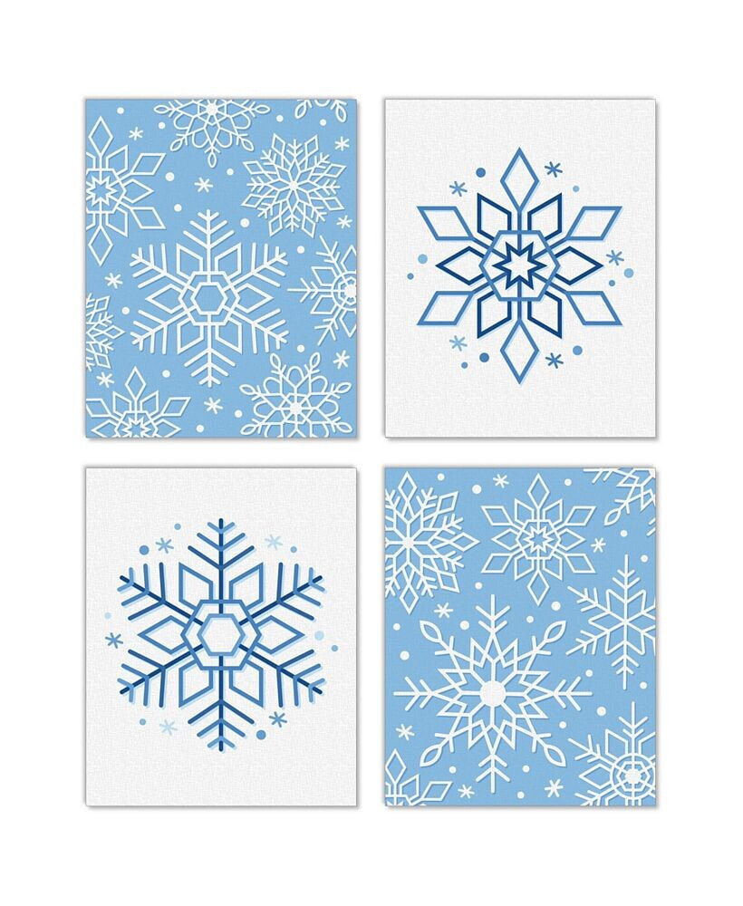 Big Dot of Happiness blue Snowflakes Unframed Linen Paper Wall Art - Set of 4 - Artisms 8 x 10 inches