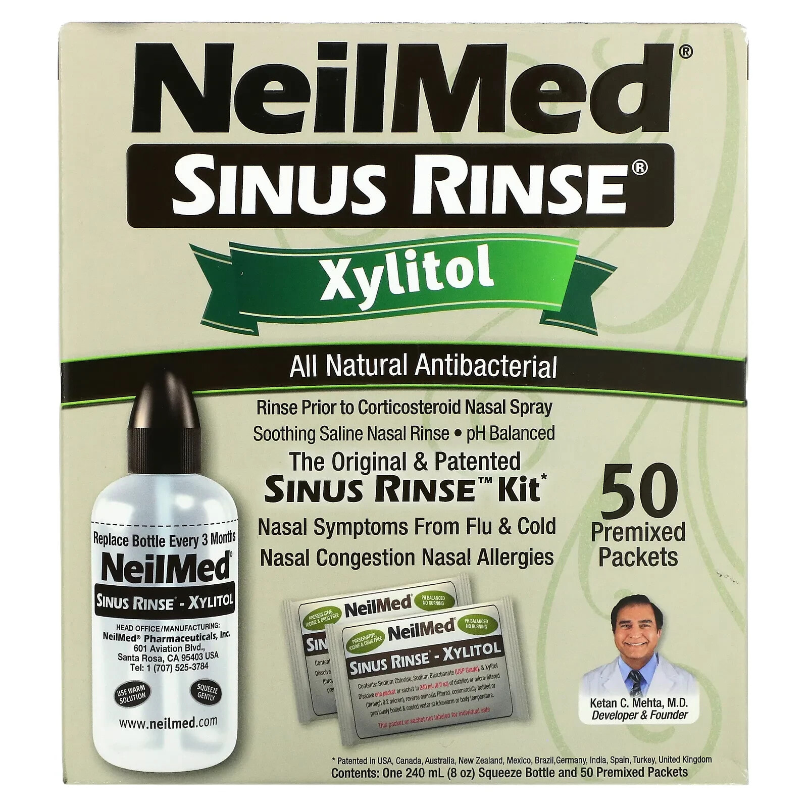 НилМед, Sinus Rinse, ксилитол, набор для промывания носовых пазух, 2 предмета