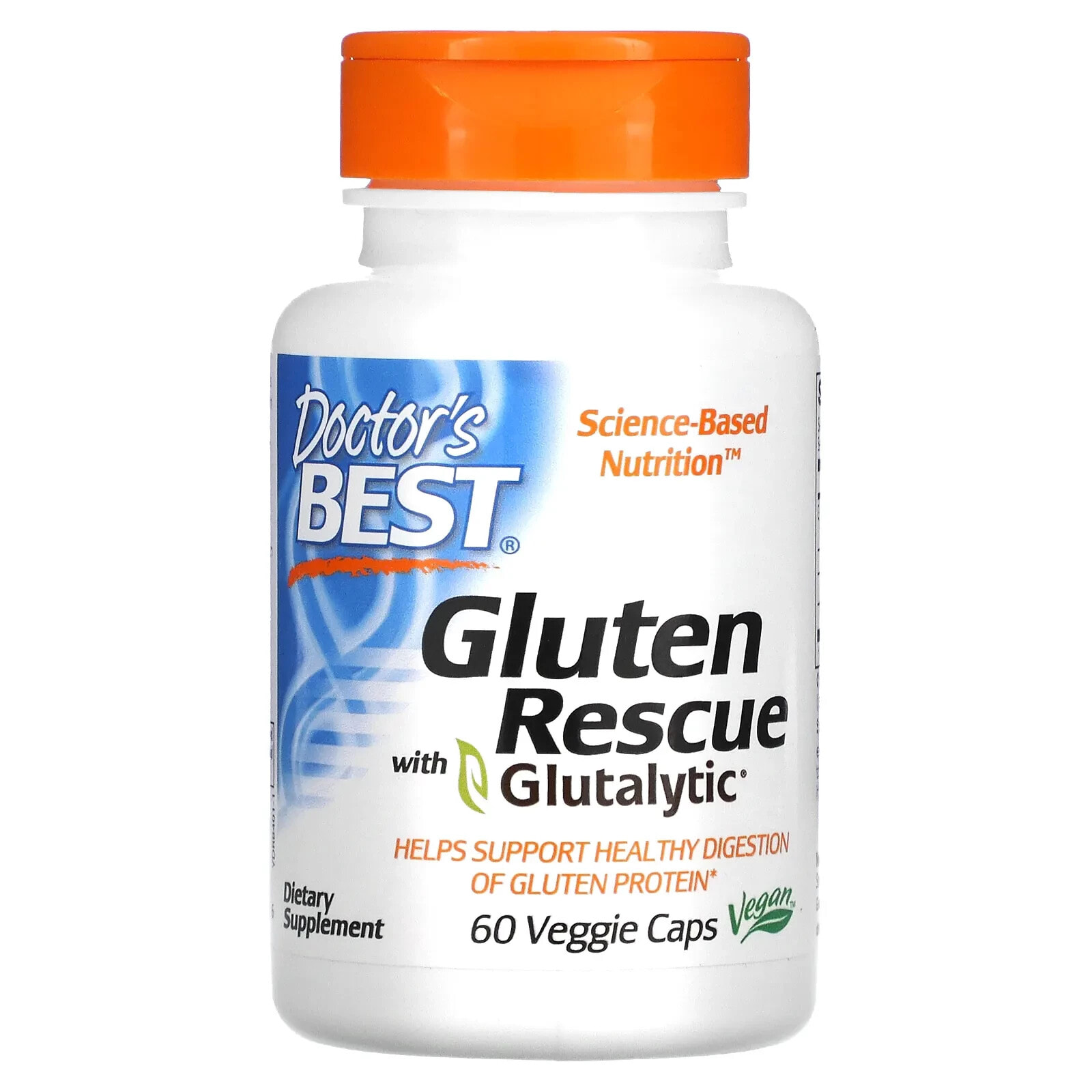 Doctor's Best, Gluten Rescue, ферменты для расщепления глютена с Glutalytic, 60 вегетарианских капсул