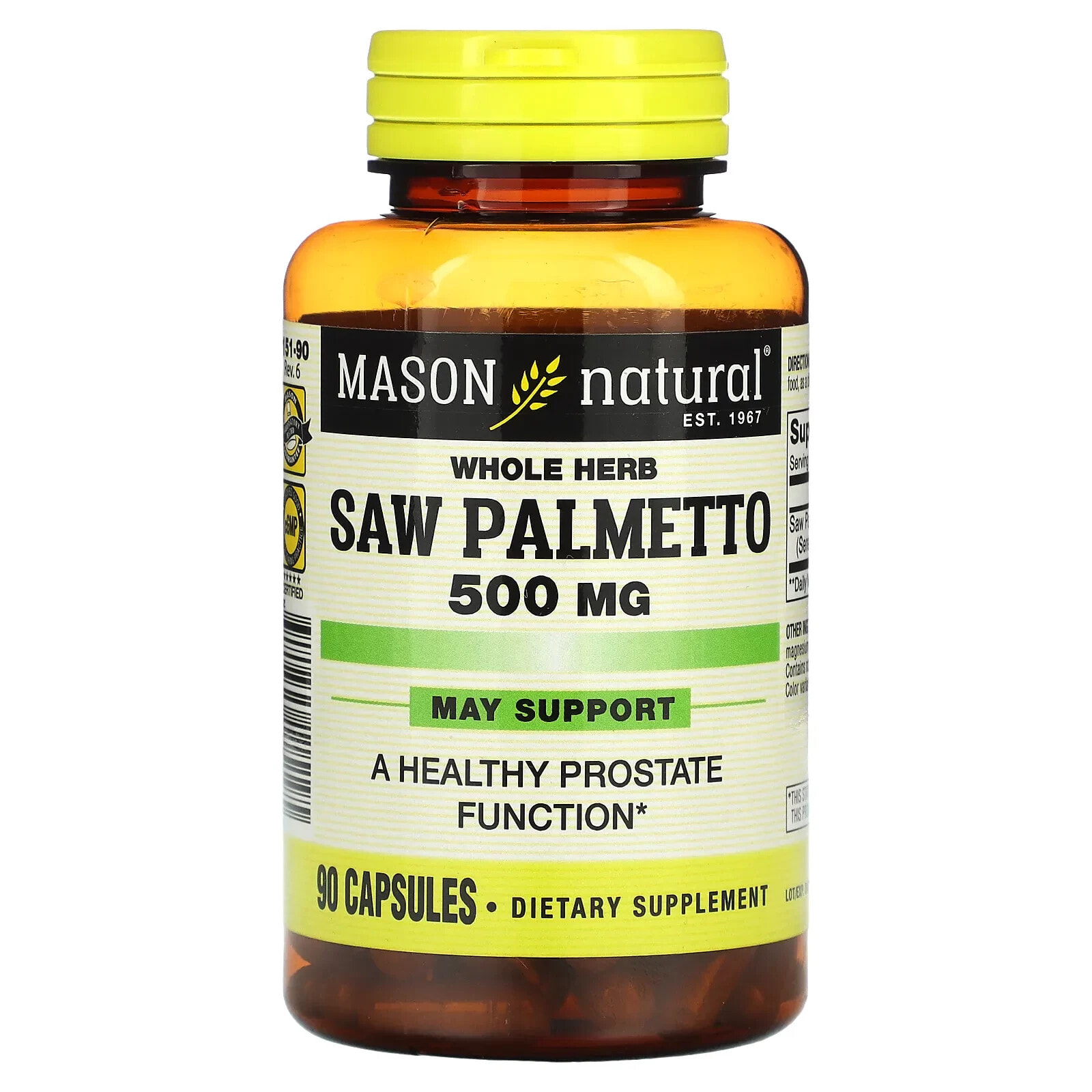 Mason Natural, Цельная трава сереноа, 500 мг, 90 капсул
