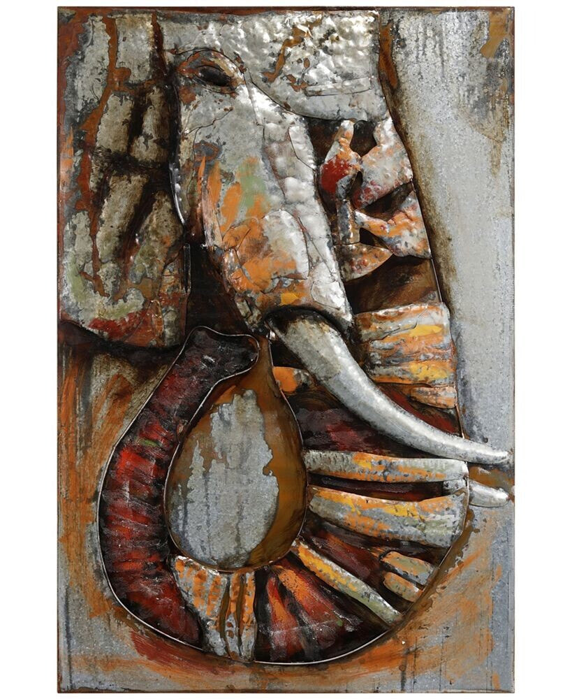 Elephant Mixed Media Iron Hand Painted Dimensional Wall Art, 60