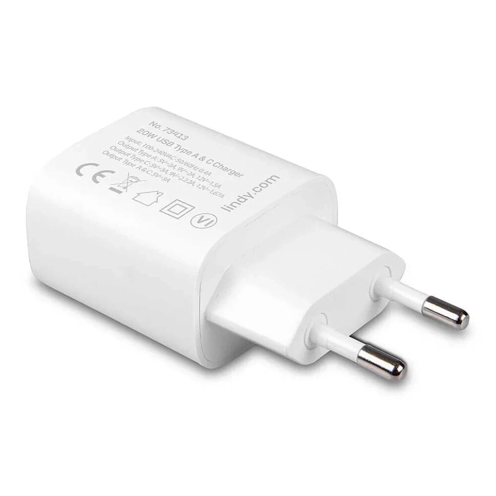 LINDY 20W USB-A and USB-C wall charger