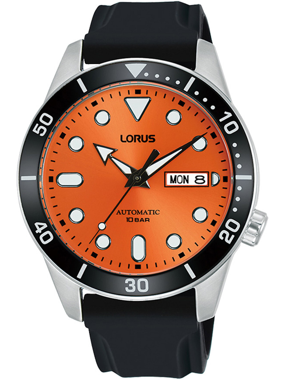Мужские наручные часы с черным силиконовым ремешком  Lorus RL453AX9 automatic mens 42mm 10ATM