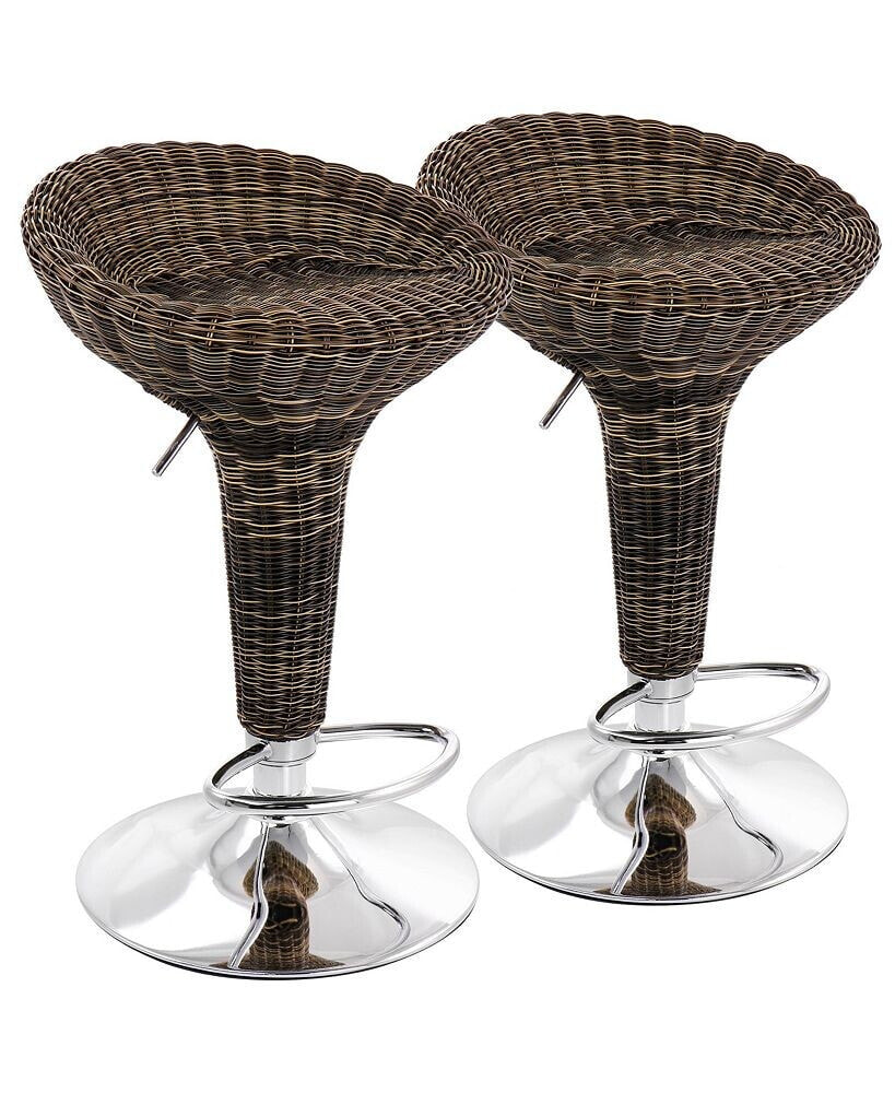 Elama 2 Piece Adjustable Backless Wicker Bar Stool in Brown