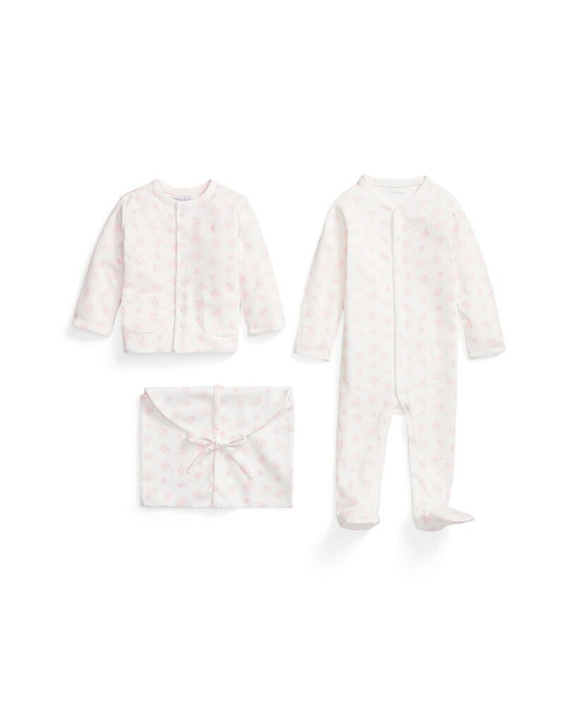 Polo Ralph Lauren baby Girls or Boys Organic Cotton Gift Set, 3 Piece