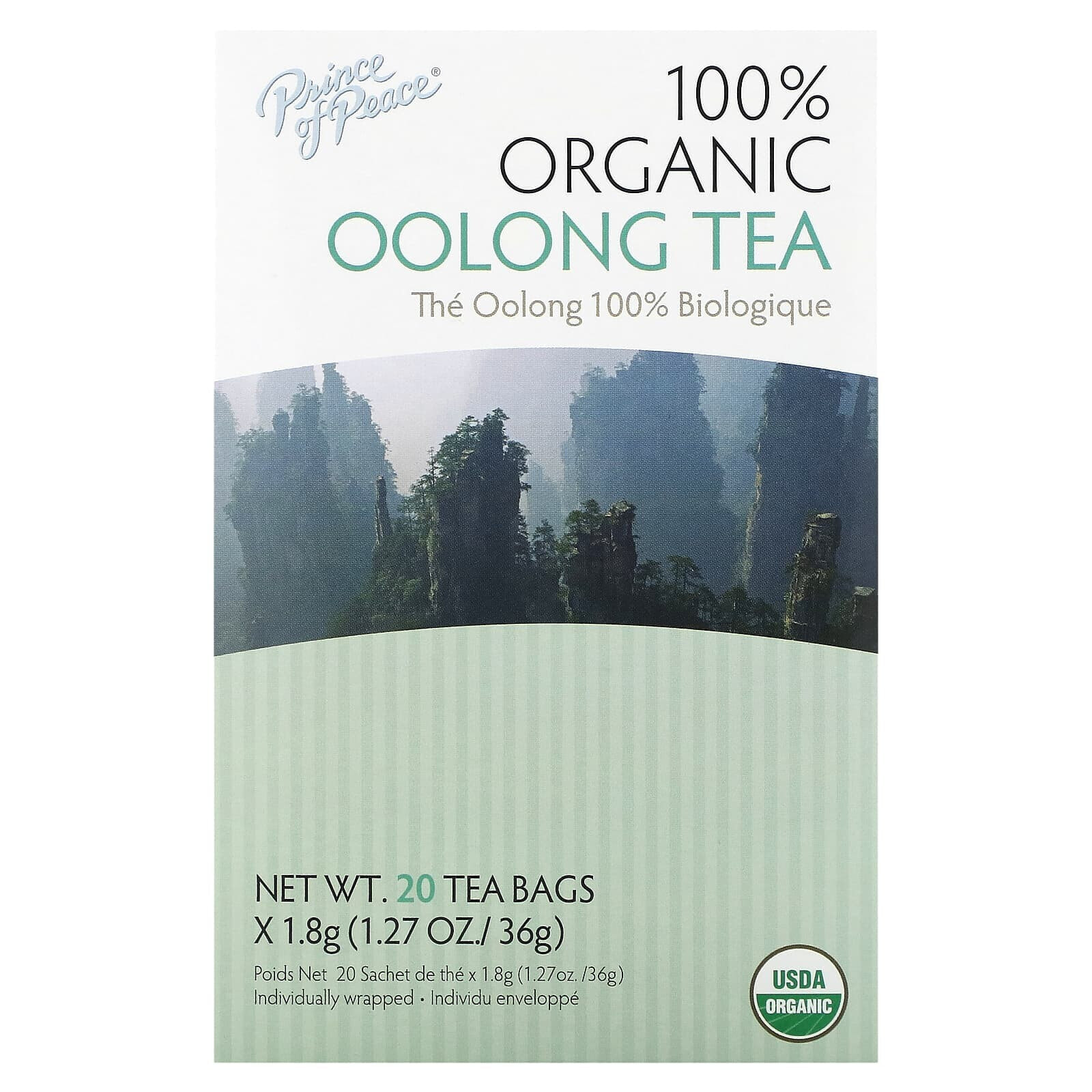Prince of Peace, 100% органический чай улун, 20 чайных пакетиков, 36 г (1,27 унции)
