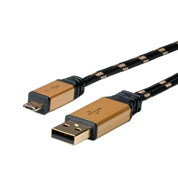 ROLINE 11.02.8825 USB кабель 0,8 m 2.0 USB A Micro-USB B Черный, Золото
