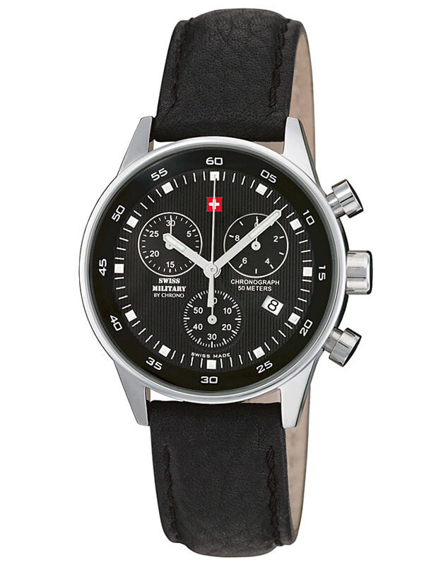 Мужские наручные часы с черным кожаным ремешком  Swiss Military SM34005.03 Ladies-Chronograph 36mm 5 ATM