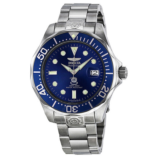Мужские наручные часы с серебряным браслетом  Invicta Grand Diver Blue Dial Stainless Steel Mens Watch 3045