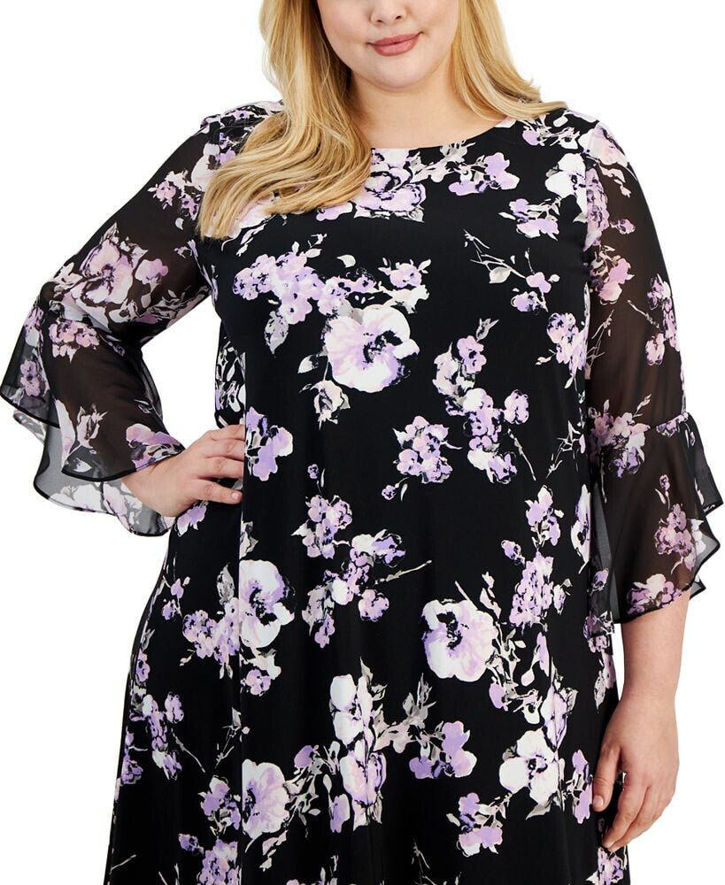 Kasper plus Size Floral 3/4-Sleeve Shift Dress