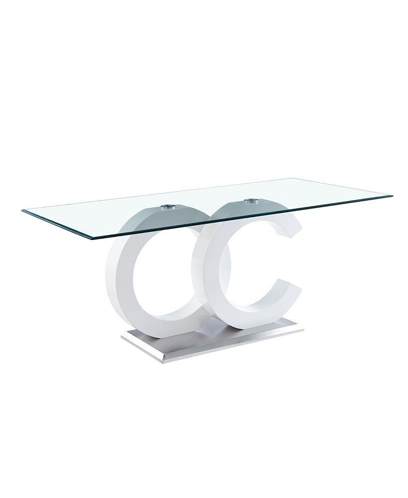 Simplie Fun tempered Glass Dining Table with MDF Middle Support and Stainless Steel Base for Modern Desig