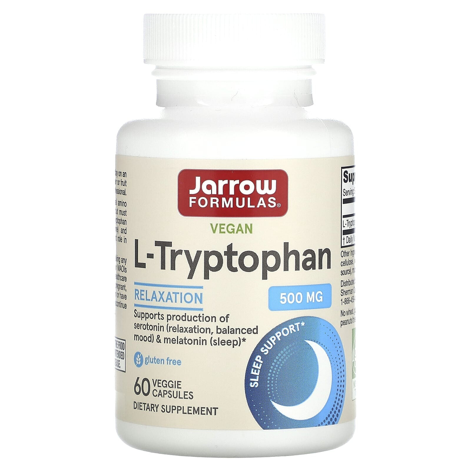 Jarrow Formulas, L-Tryptophan, 500 mg, 60 Veggie Caps