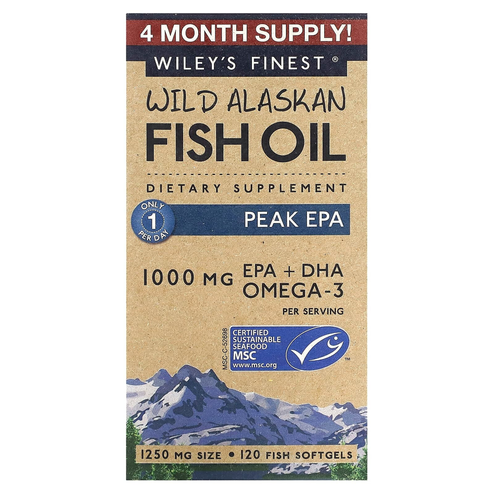 Wiley's Finest Wild Alaskan Fish Oil Рыбий жир из масла дикого аляскинского минтая 1250 мг 60 гелевых капсул