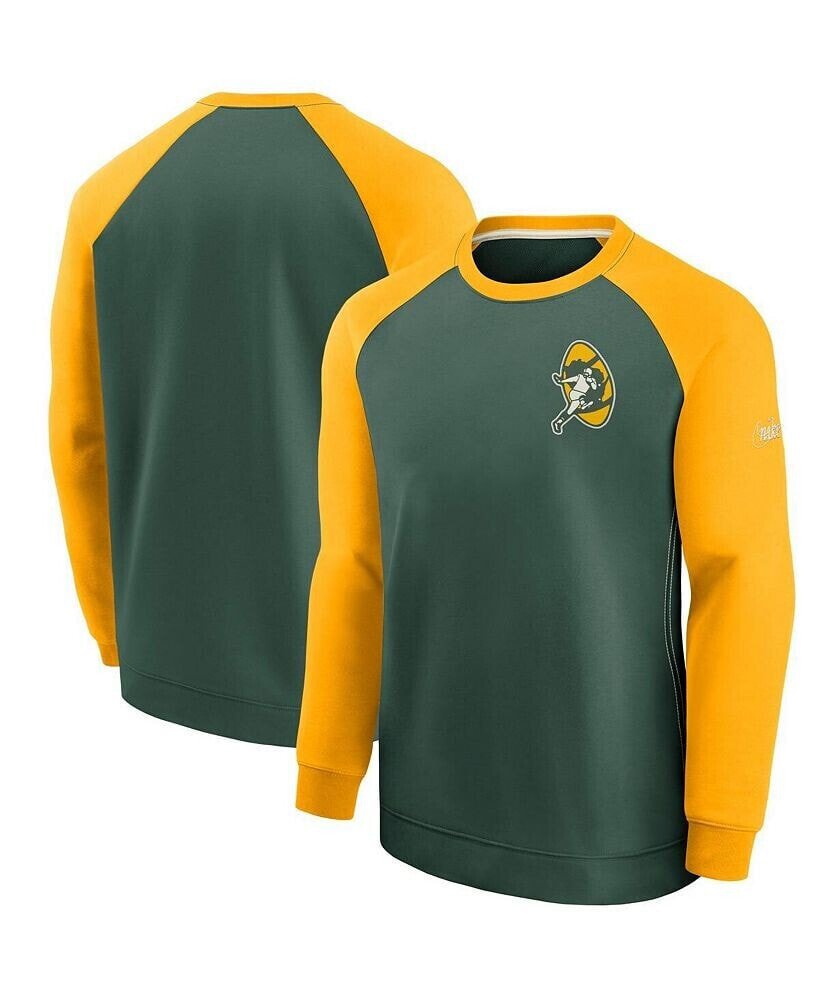 Nike men's Green and Gold Green Bay Packers Historic Raglan Crew Performance Sweater