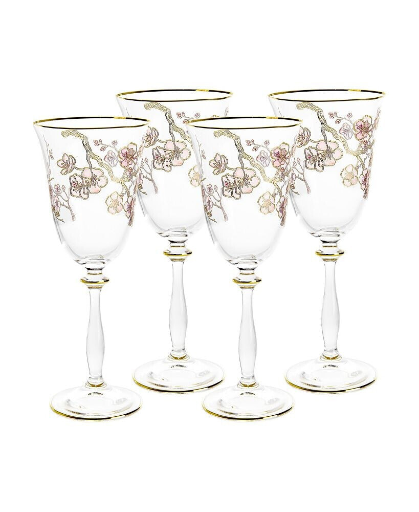 Vivience floral Design Wine Glasses 6.25 oz, Set of 4