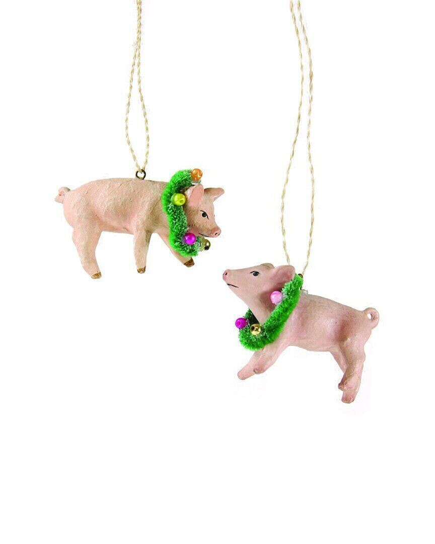 Cody Foster & Co. Holiday Piglet 2 Assorted Ornaments Multicolor