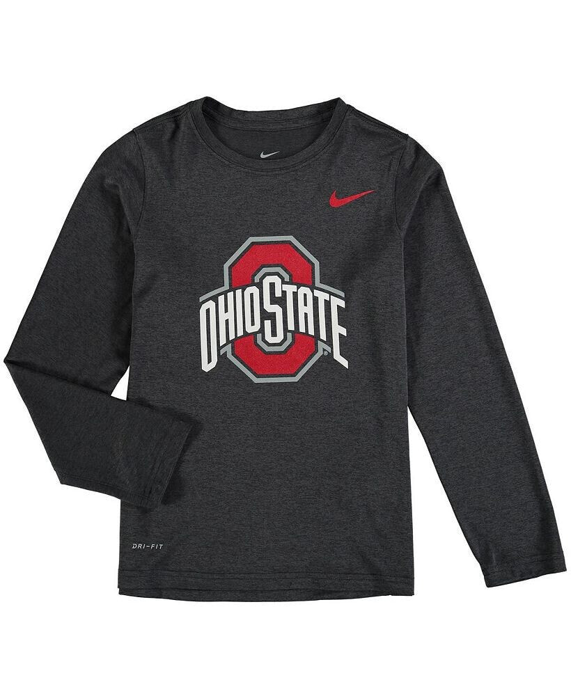 Nike big Boys Heathered Gray Ohio State Buckeyes Legend Logo Long Sleeve Performance T-shirt