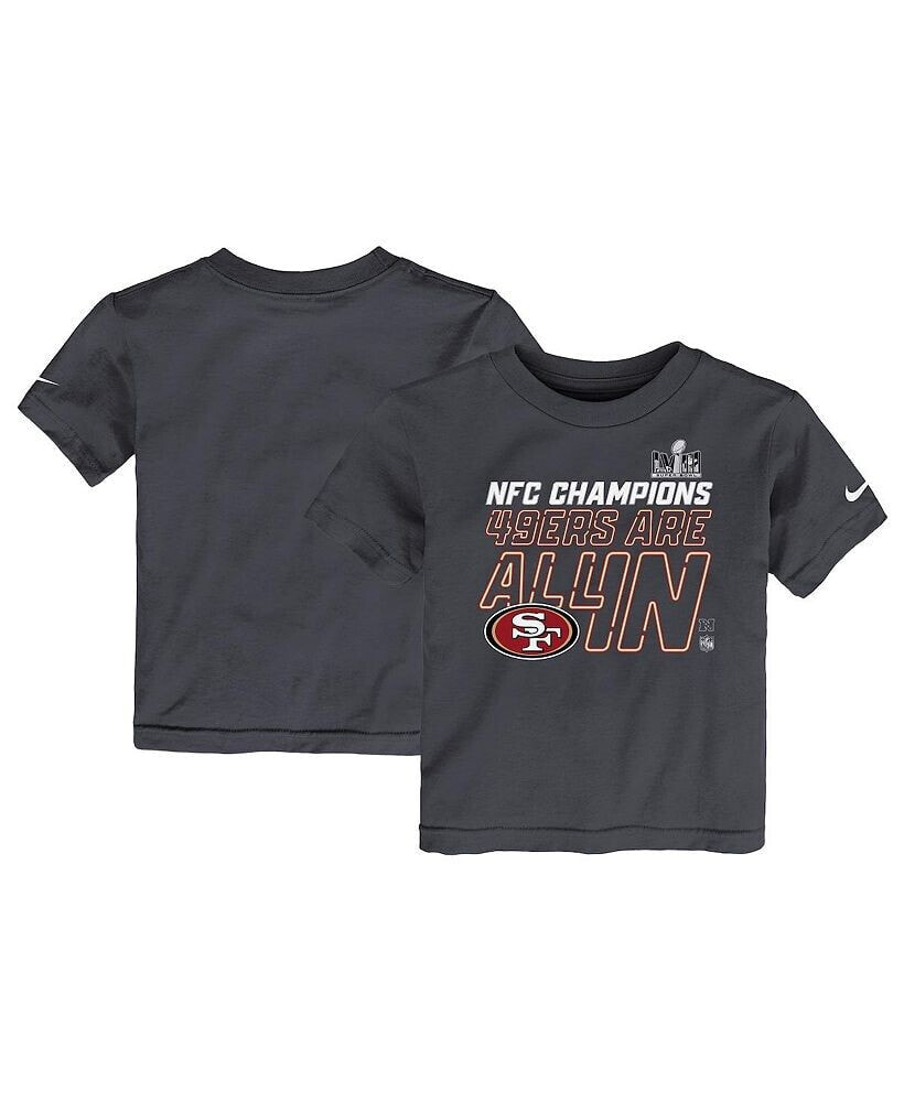 Nike toddler Boys and Girls Anthracite San Francisco 49ers 2023 NFC Champions Locker Room Trophy Collection T-shirt