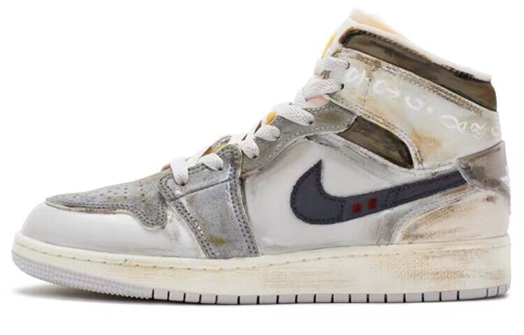 【定制球鞋】【现货】Air Jordan 1 Mid 做旧废土风 男款 中帮 篮球鞋 灰白棕 / Кроссовки Air Jordan 1 Mid DM9652-100