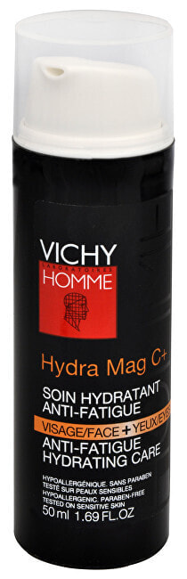 Vichy Homme Hydra Mag C+ Увлажняющий и тонизирующий крем против следов усталости для лица и кожи вокруг глаз 50 мл