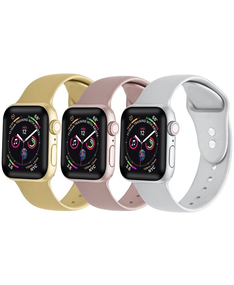 Posh Tech men's and Women's Rose Gold, Gold-Tone Silver-Tone Metallic 3 Piece Silicone Band for Apple Watch 38mm