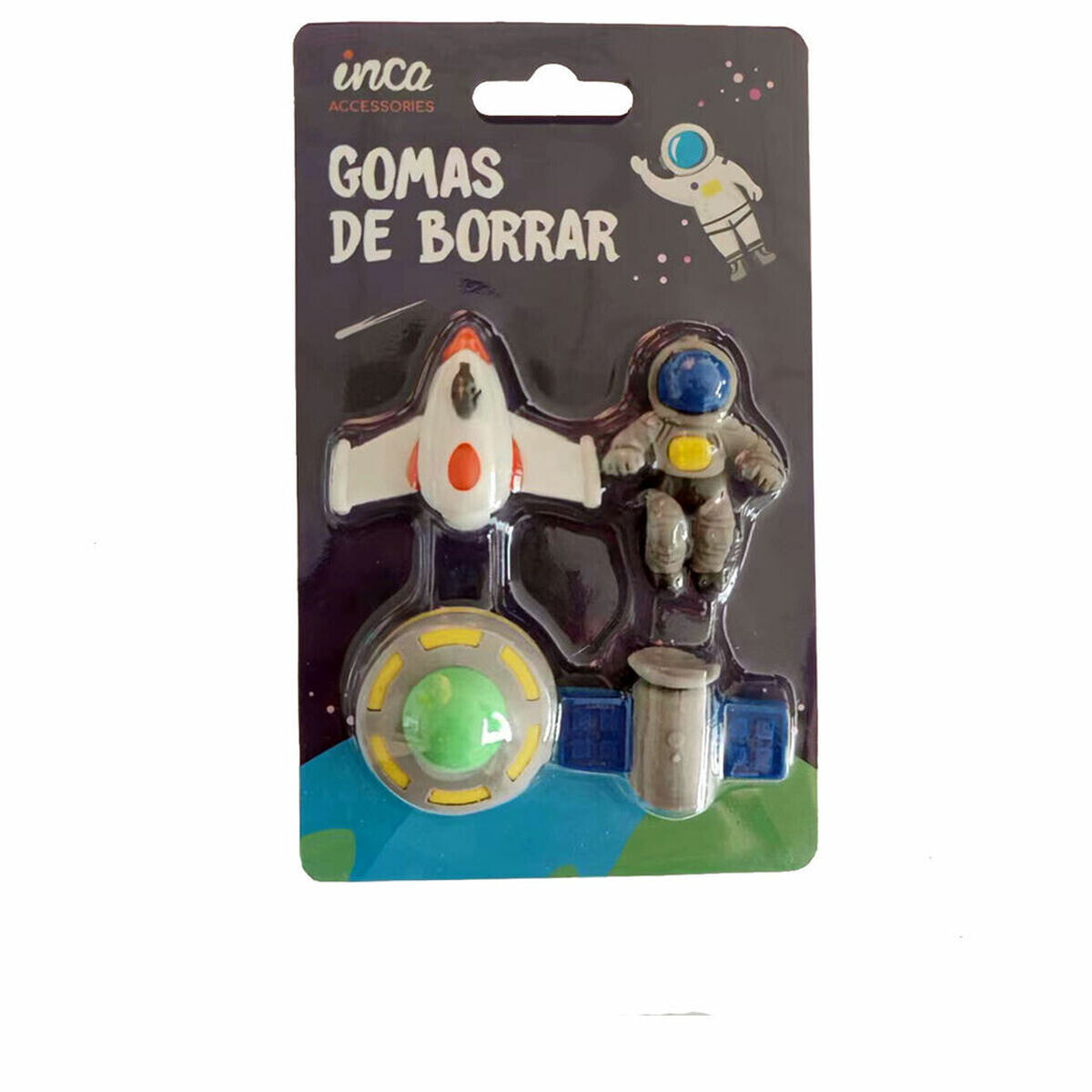 Eraser Set Inca Astronaut Spaceship 4 Pieces