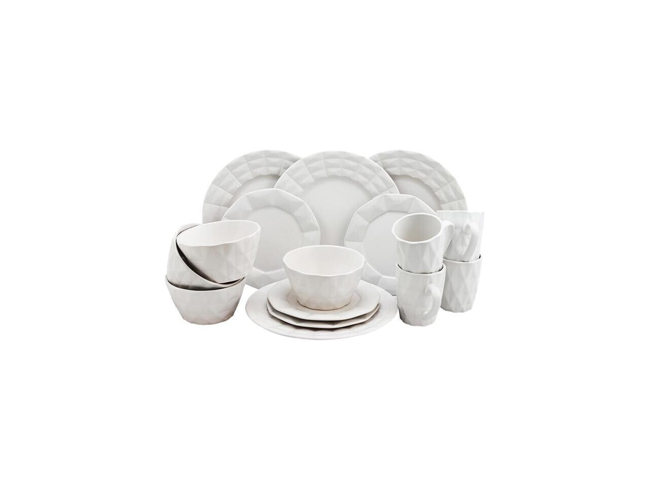 Elama Retro Chic Glazed Dinnerware - 16 Piece - White