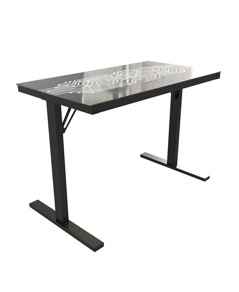 EMMA+OLIVER pohl Color Changing Led Gaming Desk With Tempered Glass Top, Steel Tube Frame And Wired Remote Control With Flashing And Solid Light Settings